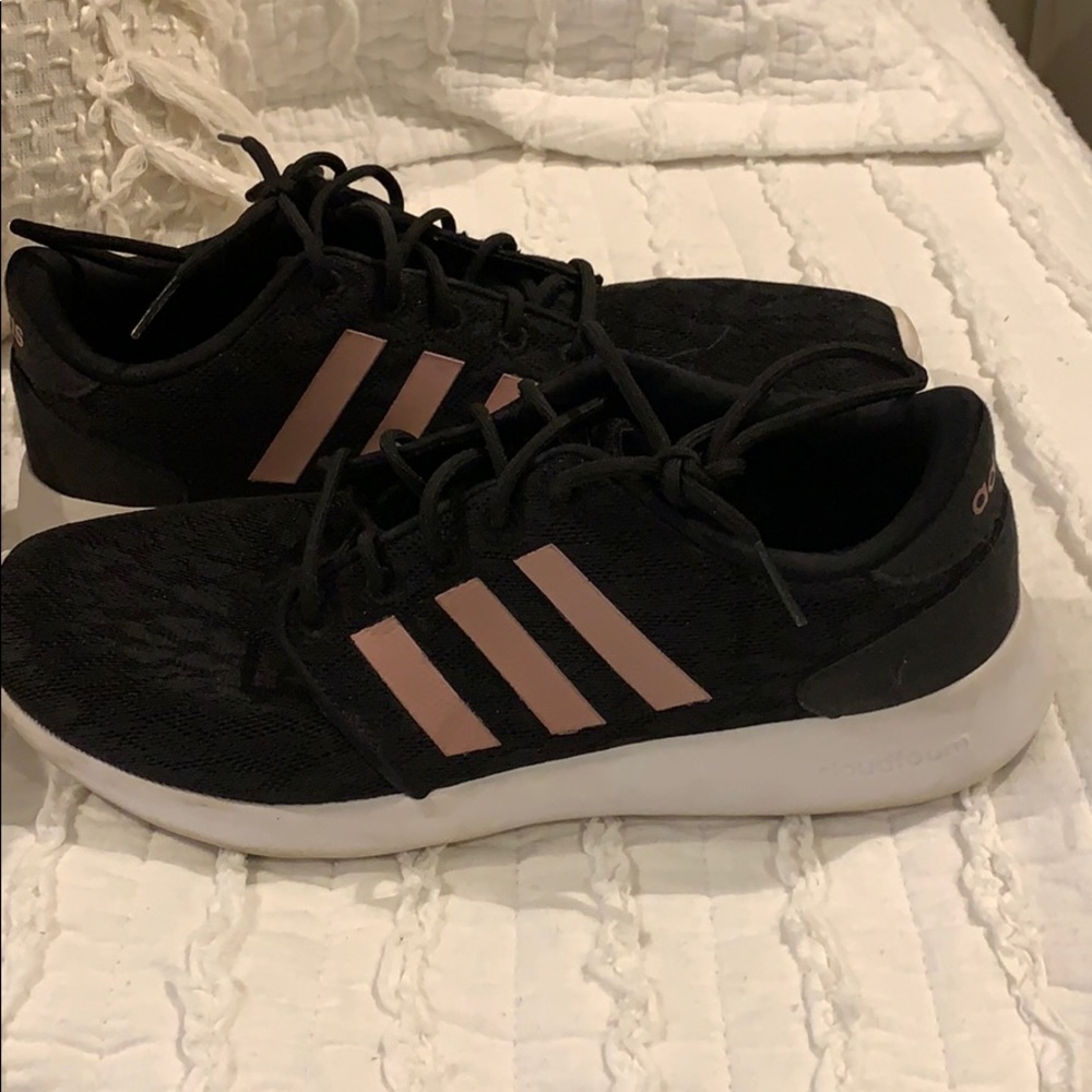 adidas cloudfoam rose gold tennis shoes